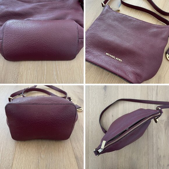 Michael Kors Purse Burgundy Maroon Red Oxblood Leather Pebbled 30T5GBFM2L Red - Picture 11 of 16